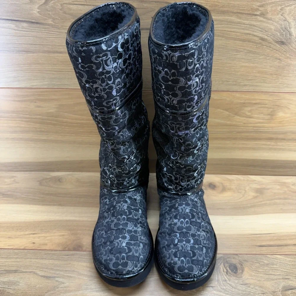 Coach Nikole Boots Womens 8 Y2K Mini Signature‎ Black Faux Sherpa Lined